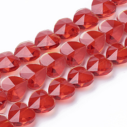 Perles en verre transparentes, facette, cœur, rouge, 10x10x6.5mm, Trou: 1mm