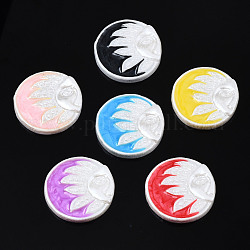 Opaque Resin Cabochons, with Enamel, Flat Round with Sun, Mixed Color, 19x3.5mm