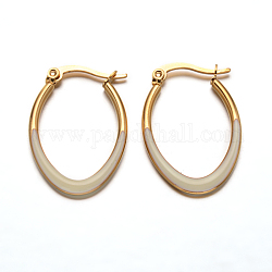 Oval 304 Stainless Steel Enamel Hoop Earrings, Golden, 30x20x2mm, Pin: 1x0.8mm