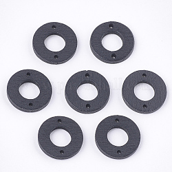 Bemalte Pappelholzglieder, Donut, Schwarz, 18x2.5 mm, Bohrung: 1.6 mm