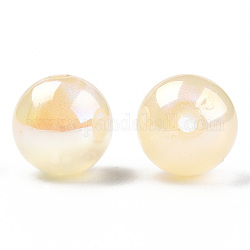 Perles d'imitation perles en plastique ABS, de couleur plaquée ab , ronde, amande blanchie, 12mm, Trou: 1.8mm