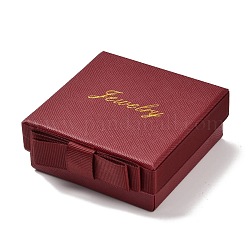 Boîtes à bijoux en carton pour bijoux carrés et mots, avec nœud papillon et éponge, pour boucle d'oreille, anneau, emballage cadeau collier et bracelets, rouge foncé, 8.8x8.5x3.45 cm, Taille intérieure: 7.6x7.6cm