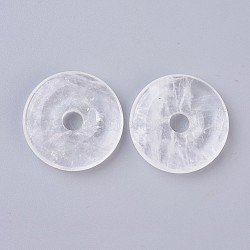 Colgantes de cristal de cuarzo naturales, colgantes de cristal de roca, donut / pi disc, ancho de la rosquilla: 12~12.5 mm, 30~31x6~7mm, agujero: 6 mm