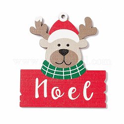 Grandi ciondoli natalizi in legno verniciato a spruzzo, renna/cervo con la parola noel, colorato, 89x79x2mm, Foro: 3.5 mm