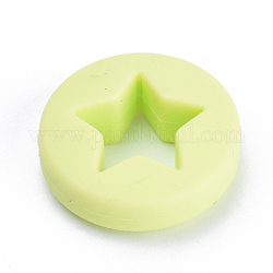 Perle focali in silicone ecologico per uso alimentare, masticare perline per i denti, fare collane fai-da-te fai-da-te, piatta e rotonda con stella, giallo verde, 21x7mm, Foro: 2 mm