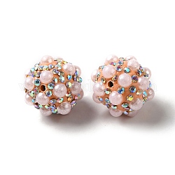 Perles de strass en argile polymère, avec perle d'imitation, ronde, corail lumière, 17~17.5 mm x 17  mm, Trou: 1.6mm