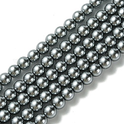 Perlas de vidrio de grado a, pearlized, redondo, gris pizarra, 6mm, agujero: 0.7~1 mm, aproximamente 68 pcs / cadena, 16'' (40.64 cm)