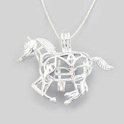 925 collane con ciondolo a gabbia in argento sterling, con 925 francobollo, cavallo, argento, 16 pollice (40.5 cm), misura interiore: 15.5x8.5 mm