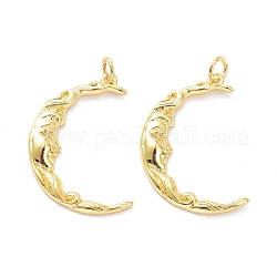 Brass Pendants, with Jump Ring, Long-Lasting Plated, Moon, Real 18K Gold Plated, 27x18x3mm, Jump Ring: 5x1mm, 3.5mm Inner Diameter 