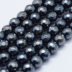 Chapelets de perles en agate naturelle électrolytique, teints et chauffée, ronde, facette, noir, 8mm, Trou: 1.5mm, Environ 47 pcs/chapelet, 14.9 pouce (38 cm)