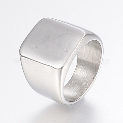304 anillos de banda de sello de acero inoxidable para hombres, anillos de dedo de ancho de banda, Rectángulo, color acero inoxidable, 17~22mm