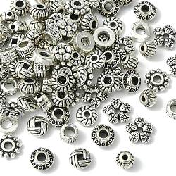 100 pièces 10 styles perles d'espacement en alliage de style tibétain, formes mixtes, argent antique, 5~7x2~4mm, Trou: 1~3mm, 10 pièces / style