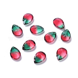 Two Tone Transparent Glass Rhinestone Cabochons, Pointed Back, Faceted, Teardrop, Green, 14x10x6mm
