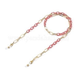 Eyeglasses Chains, Neck Strap for Eyeglasses, with Cellulose Acetate(Resin) & Iron Paperclip Chains, 304 Stainless Steel Lobster Claw Clasps and Rubber Loop Ends, Light Gold, Pale Violet Red, 27.36~27.76 inch(69.5~70.5cm)