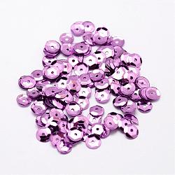 Perline paillette plastico, semi-coppa perline paillettes, foro centrale, prugna, 6~7x0.5mm, Foro: 1 mm