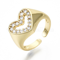 Latón micro pave anillos de brazalete de circonio cúbico, anillos abiertos, anillos de banda ancha, Sin cadmio y níque y plomo, corazón, real 16k chapado en oro, nosotros tamaño 6 (16.5 mm)