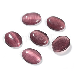 Cat Eye Glass Cabochons, Coral, Oval/Rice, Rosy Brown, 40x30x5.5mm
