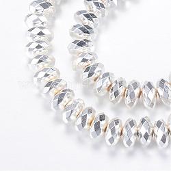 Chapelets de perles en hématite synthétique sans magnétique, rondelle, facette, Plaqué Argent, 5.5~6x3mm, Trou: 1~1.5mm, Environ 130 pcs/chapelet, 15.7 pouce