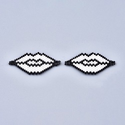 Handmade Seed Beads Links Connectors, with Elastic Thread, Loom Pattern, Lip, White, 19x41~42x1.5mm, Hole: 2~2.5mm
