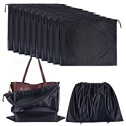 Sacchetti di stoccaggio antipolvere in tessuto imitazione seta, borsa da viaggio portatile con coulisse, rettangolo, nero, 39.7x50x0.45cm, 12pcs/scatola