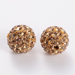 Grade A Rhinestone Pave Disco Ball Beads, for Unisex Jewelry Making, Round, Light Smoked Topaz, 8mm, Hole: 1mm