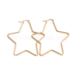 201 Stainless Steel Hoop Earrings, with 304 Stainless Steel Pins, Star, Golden, 12 Gauge, 54.5x53.5x2mm, Pin: 1x0.7mm