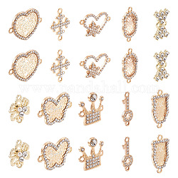 Beadthoven 20Pcs 10 Style Alloy Crystal Rhinestone Links Connectors, Heart & Butterfly & Pineapple & Owl & Key & Cross & Bowknot & Crown & Flower, Mixed Color, 20pcs/box