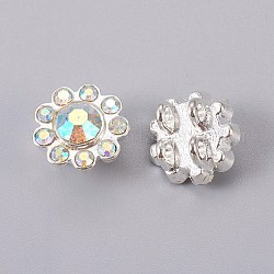 Alloy Multi-Strand Rhinestone Links, Cadmium Free & Lead Free, Grade A, Flower, Silver Color Plated, Crystal AB, 12x8mm, Hole: 2mm