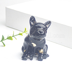 Bulldogge-Dekoration aus Kunstharz, mit natürlichen Obsidiansplittern im Inneren der Statuen für Heimbüro-Dekorationen, 45x50x75 mm
