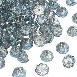 100pcs perles de verre transparentes peintes à la bombe, de couleur plaquée ab , gousse de lotus, bleu acier clair, 11x10.5x8mm, Trou: 1mm