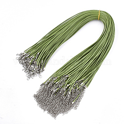 Ciré fabrication de collier, avec alliage de zinc mousquetons, platine, vert jaune, 17.8 pouce ~ 18 pouces (45.5~46 cm), 2mm