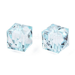 Perles en acrylique transparente, facette, cube, cyan clair, 10x10x8mm, Trou: 1.5mm
