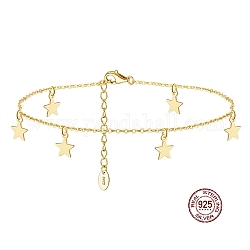 925 chaîne de cheville en argent sterling avec breloques étoiles pour femme, avec tampon s925, véritable 14k plaqué or, 8-1/4 pouce (21 cm)
