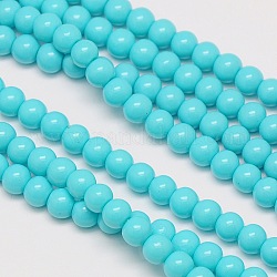 Eco-Friendly Round Baking Paint Glass Beads Strands, Cotton Cord Threaded, Turquoise, 6mm, Hole: 0.7~1.1mm, about 72pcs/strand, 15 inch
