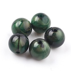 Perles acryliques, perles d'imitation oeil de tigre, ronde, vert foncé, 15~15.5mm, Trou: 2mm, environ 200 pcs/500 g