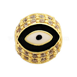 Micropave de latón transparente perlas de circonita, con esmalte, redondo con ojo, negro, 10.5x10mm, agujero: 2 mm, 3 unidades / bolsa