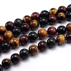 De piedras preciosas naturales hebras de perlas reronda, ojo de tigre, 14mm, agujero: 1 mm, aproximamente 28 pcs / cadena, 16 pulgada
