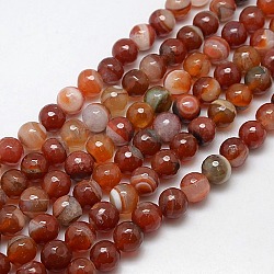 Natural Agate Round Beads Strand, Dyed, Faceted, Crimson, 12mm, Hole: 1mm, about 30pcs/strand, 14.56inch
