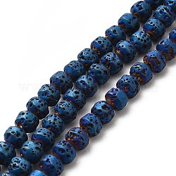 Brins de perles de pierre de lave naturelle galvanisées, Toupie, bleu plaqué, 4x5mm, Trou: 0.8mm, Environ 89~90 pcs/chapelet, 15.35~15.55 pouce (39~39.5 cm)