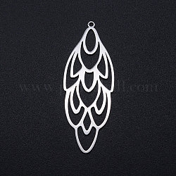 201 Stainless Steel Big Filigree Pendants, Flower, Stainless Steel Color, 52x19.5x1mm, Hole: 1.6mm