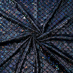 Блестящая голограмма спандекс русалка ткань с принтом рыбьей чешуи, эластичная ткань, чёрные, 150x0.02 см