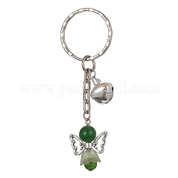 Kcychain de pierres précieuses naturelles d'ange, avec pendentif en acrylique et accessoires en fer, verte, 7.6 cm