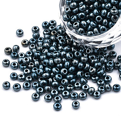 6/0 Czech Opaque Glass Seed Beads, Lustered, Round, Midnight Blue, 4x3mm, Hole: 1.2mm, about 500g/bag