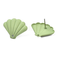Accessoires de puces d'oreilles en fer peints au spray, avec le trou, fan, vert jaune, 17x21.5mm, Trou: 1.6mm, pin: 0.7 mm