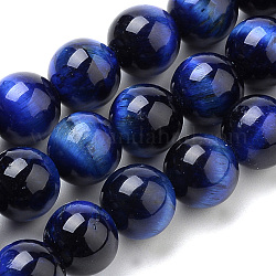 Natürlichen Tigerauge Perlen Stränge, gefärbt, Runde, Blau, 6 mm, Bohrung: 1 mm, ca. 63 Stk. / Strang, 15.35 Zoll (39 cm)