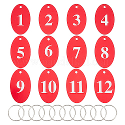 Schlüsselanhänger aus Aluminiumlegierung, Nummernschild, mit Sprungring, flache runde Zahl mit, rot, 5x3x0.1 cm, Bohrung: 3 mm