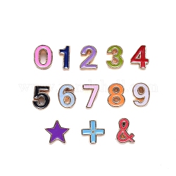 Legierung Emaille-Perlen, Nummer 0~9 und Stern und Pluszeichen und kaufmännisches Und &, cadmiumfrei und bleifrei, Licht Gold, Mischfarbe, 13 Stück / Set