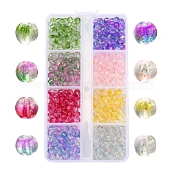 8 colores perlas de vidrio pintado en aerosol transparente, con la hoja de oro, redondo, color mezclado, 4~5mm, agujero: 0.9~1.2 mm, aproximamente 560 unidades / caja