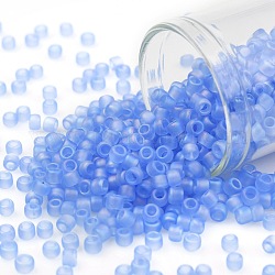 Toho perles de rocaille rondes, Perles de rocaille japonais, (168f) saphir clair transparent ab gel, 8/0, 3mm, Trou: 1mm, à propos 222pcs / bouteille, 10 g / bouteille