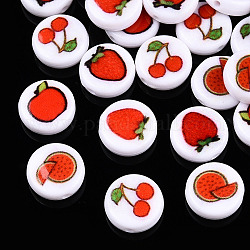 Perles acryliques opaques, plat rond avec motif de fruits, Modèles mixtes, 11x4mm, Trou: 1.5mm
